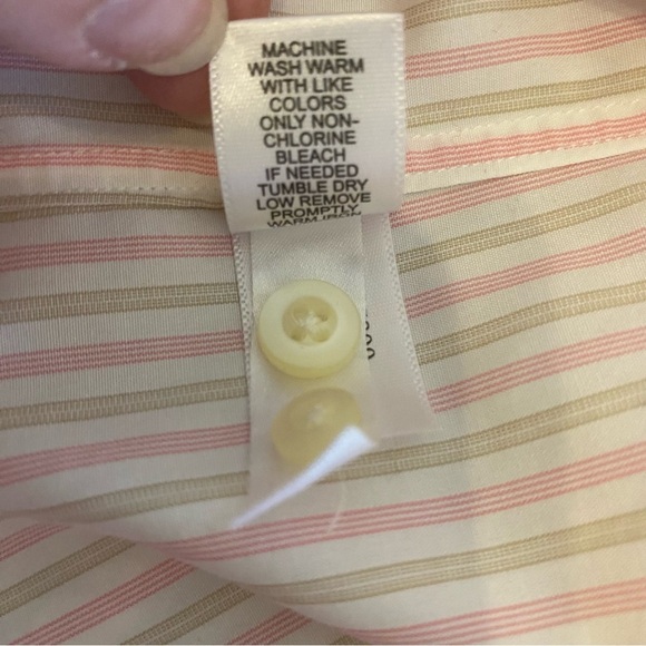 Banana Republic Mens White Pink Tan Striped Long Sleeve Button Down Dress Shirt - Picture 11 of 11